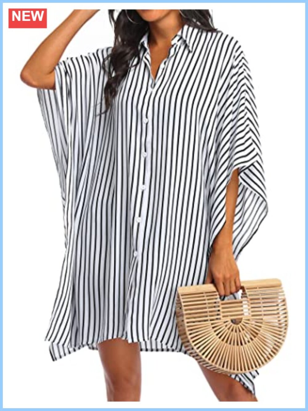 Women's Loose Fit Swim Cover Up Maxi Dress Kimono Style Button Down, Rayon, 3/4